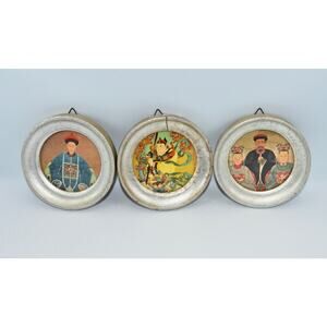 Antique Italian Florentine Chinoiserie Miniature Decor 4.5" Silver Wall Frames